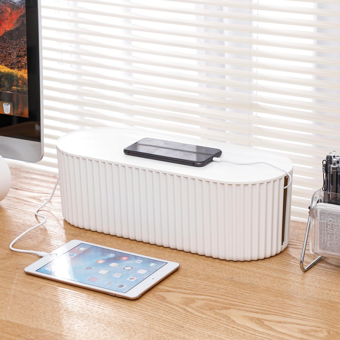 Home Office Charger Electronics Computer TV Wires Cover (White)
